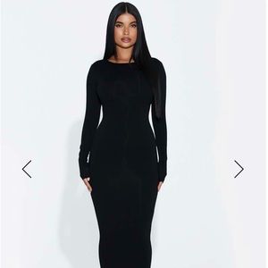 Naked wardrobe black, double lined, long sleeve maxi dress. Never worn!!